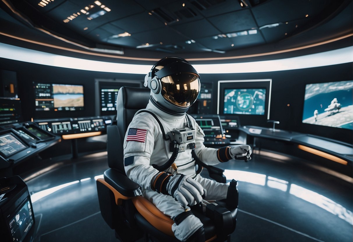 Astronaut equipment and virtual reality simulators in a modern training facility