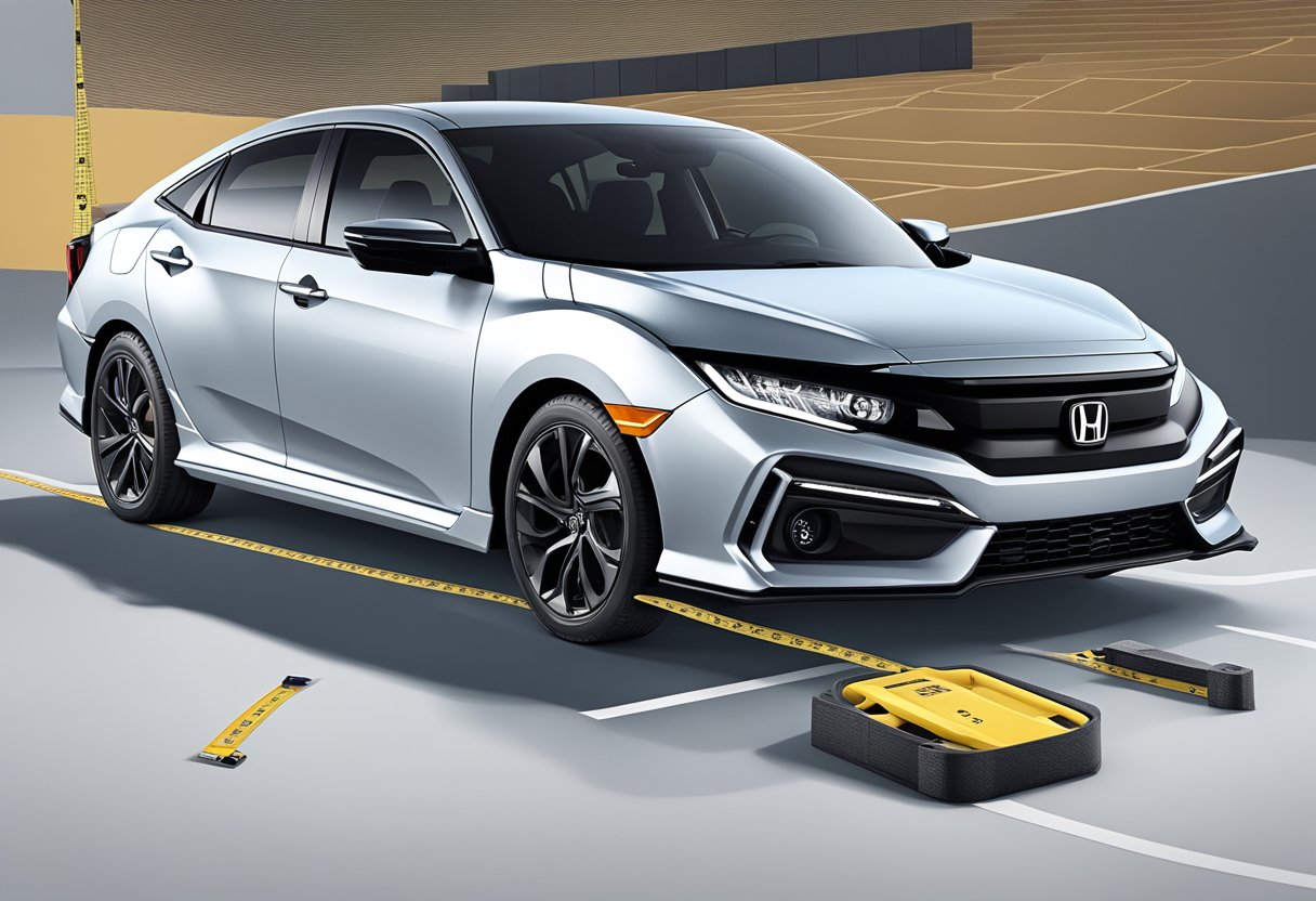 The 2022 Honda Civic sits on a level surface, with a tape measure visible underneath, measuring the ground clearance
