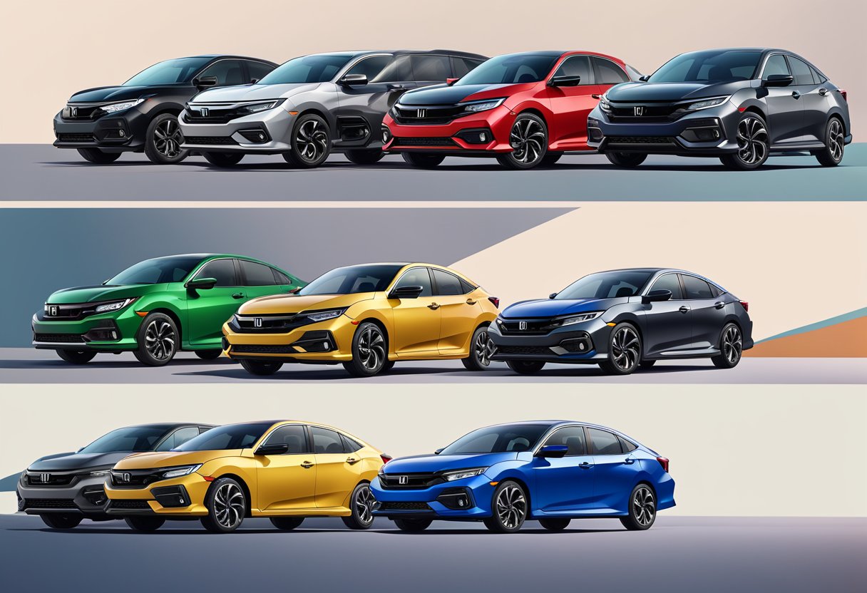 The 2022 Honda Civic in various trims parked on a leveled surface, showcasing the different ground clearances