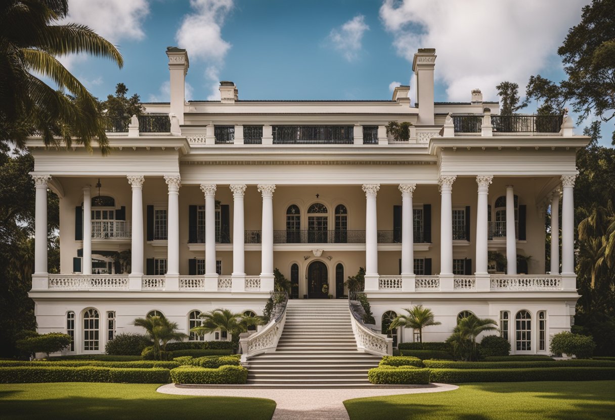 The grand mansion on Indian Creek Island exudes opulence and grandeur, symbolizing the historical significance of its famous owners