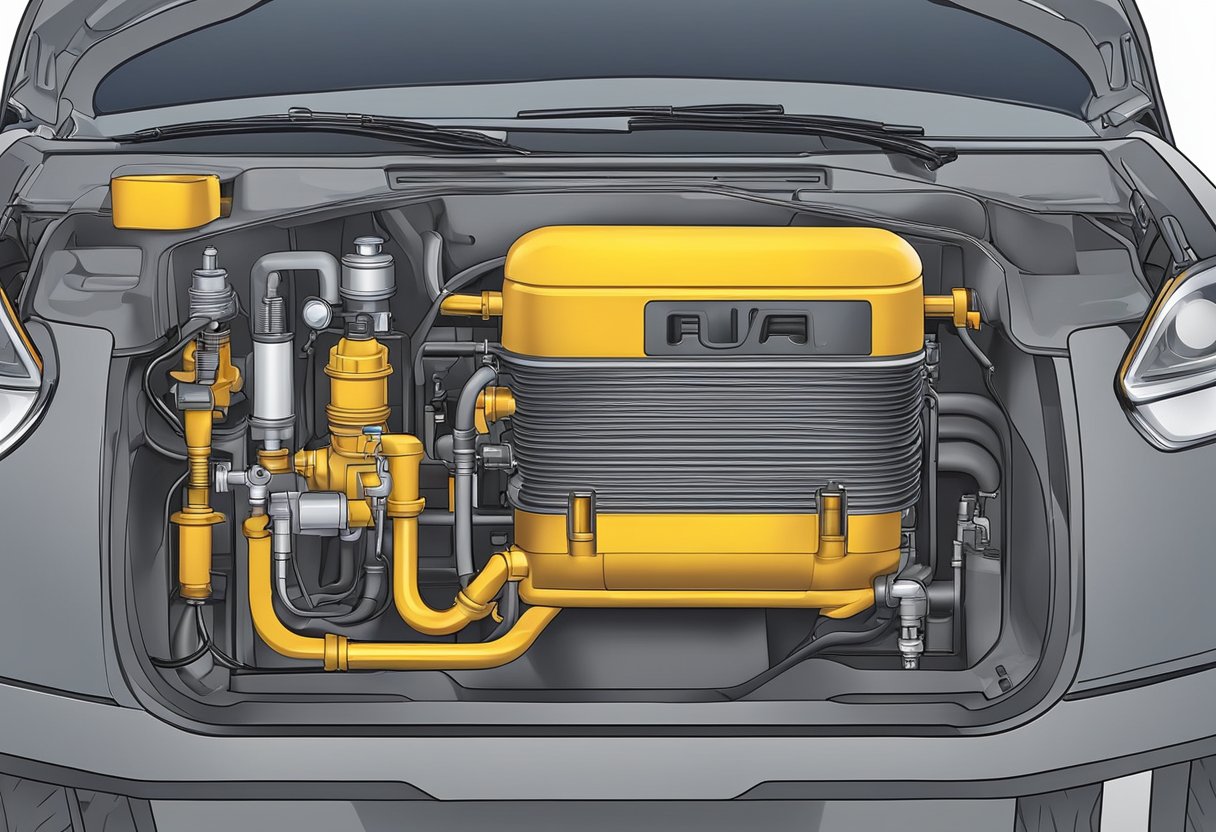 A fuel pump is located inside the fuel tank of a vehicle, connected to the engine via fuel lines.

It functions to pump fuel from the tank to the engine