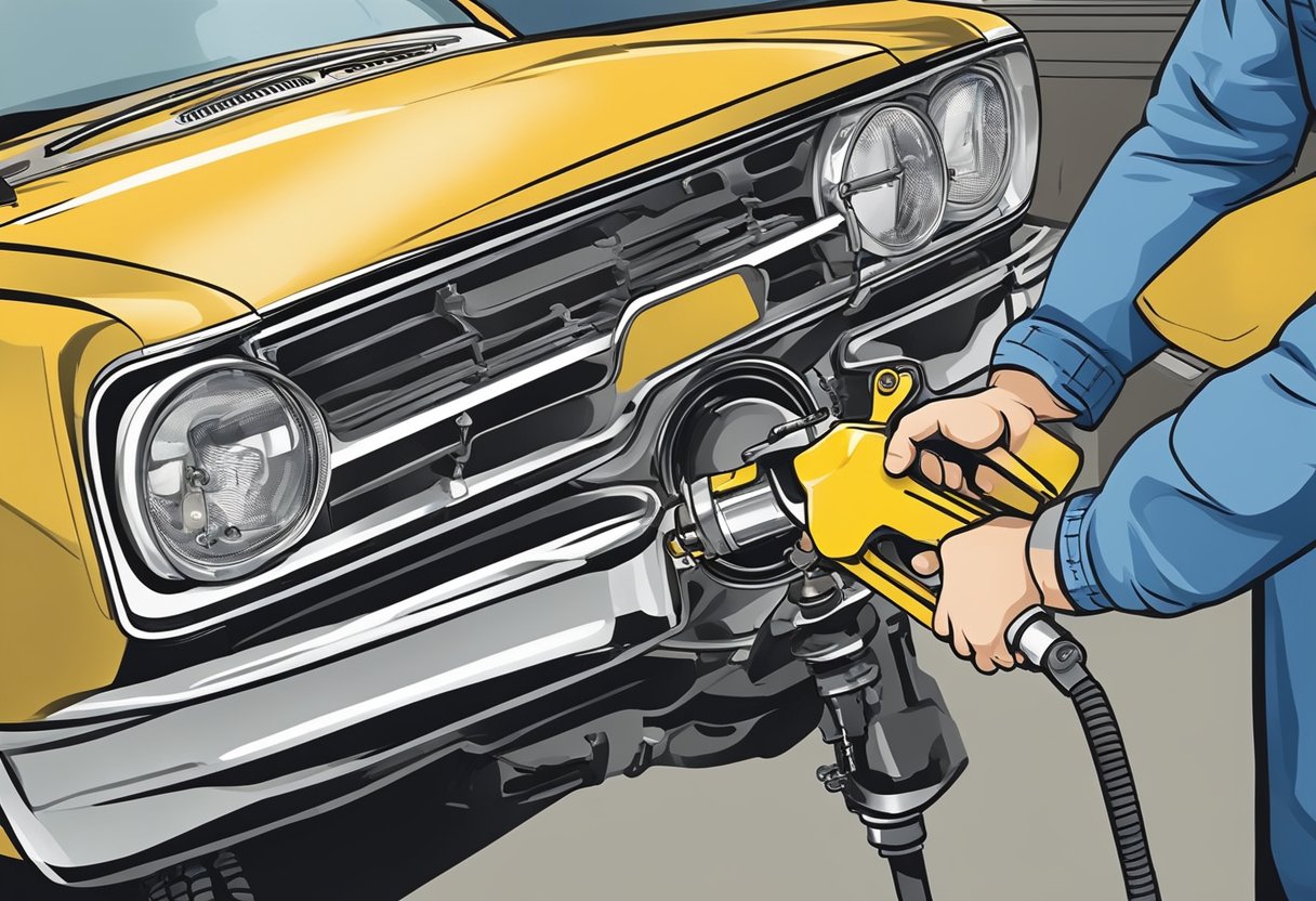 A mechanic removing an old fuel pump from a car's gas tank, showing the location and replacement process