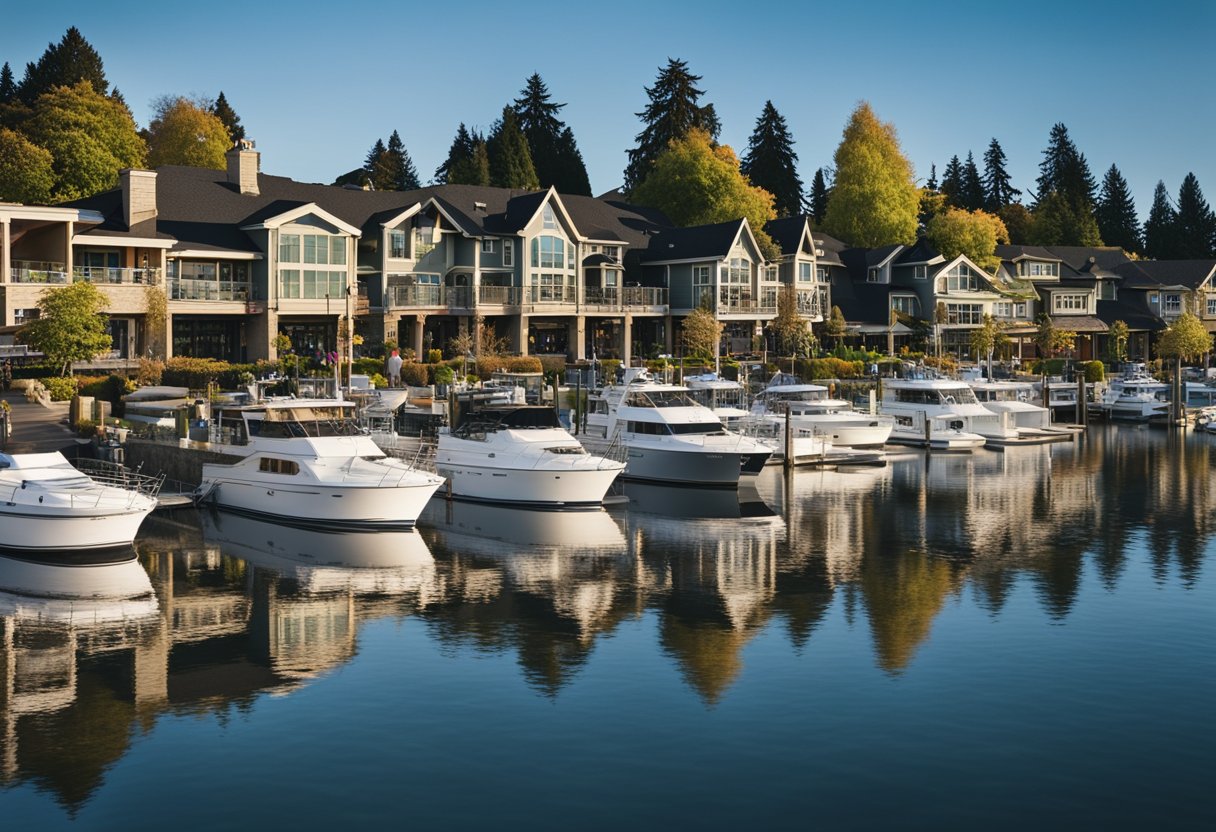 Kirkland, Washington, known for its picturesque waterfront with boats, parks, and a charming downtown area with shops and restaurants