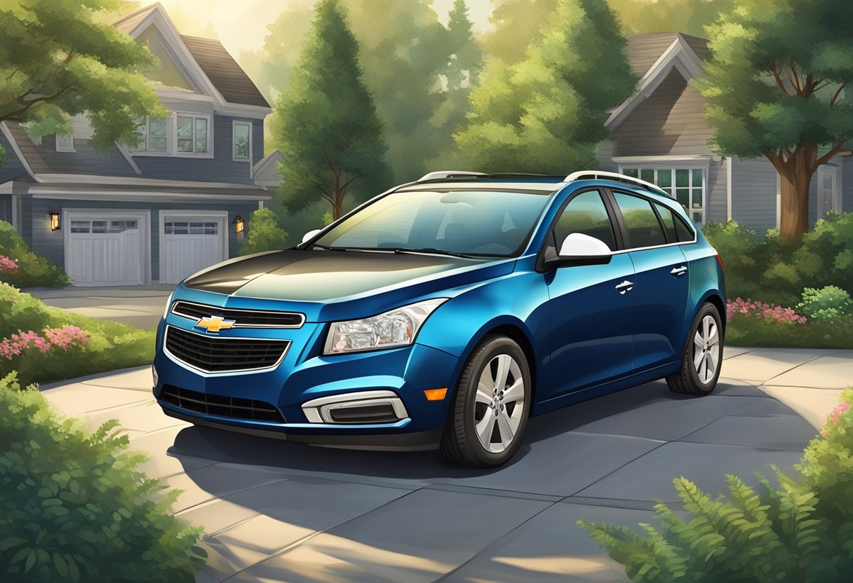 A Chevrolet Cruze parked in a suburban driveway, surrounded by greenery.

The car is clean and well-maintained, with no visible signs of damage or faults