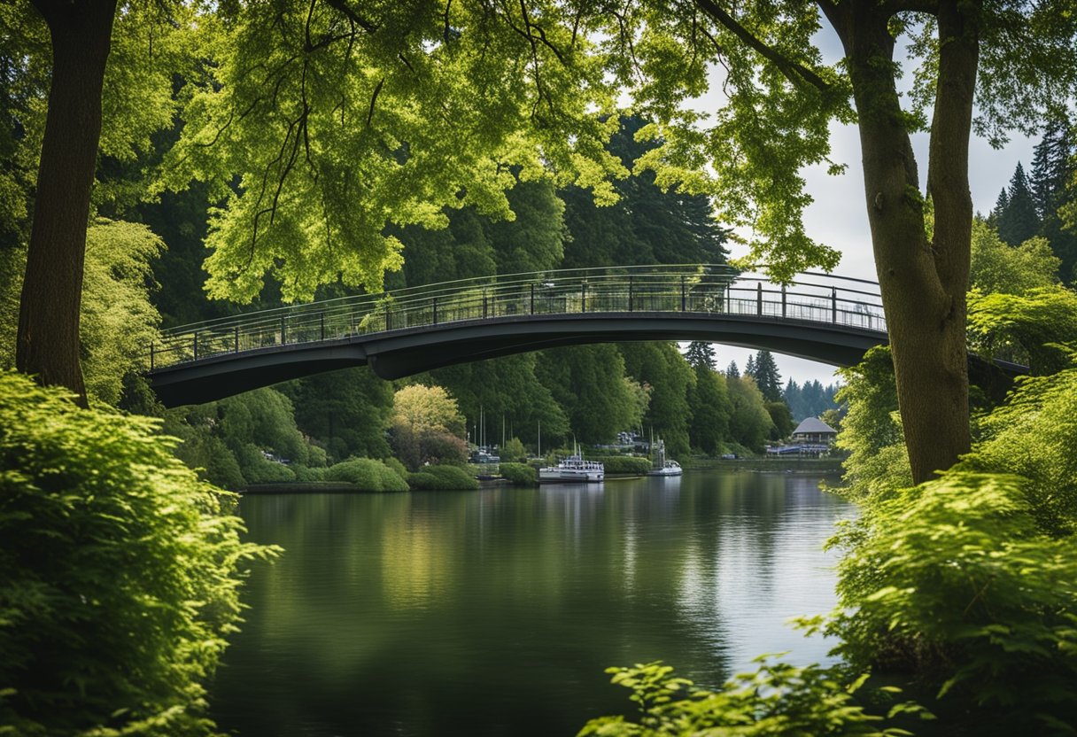 Mercer Island, WA: lush green parks, serene waterfront, iconic floating bridges, and upscale neighborhoods