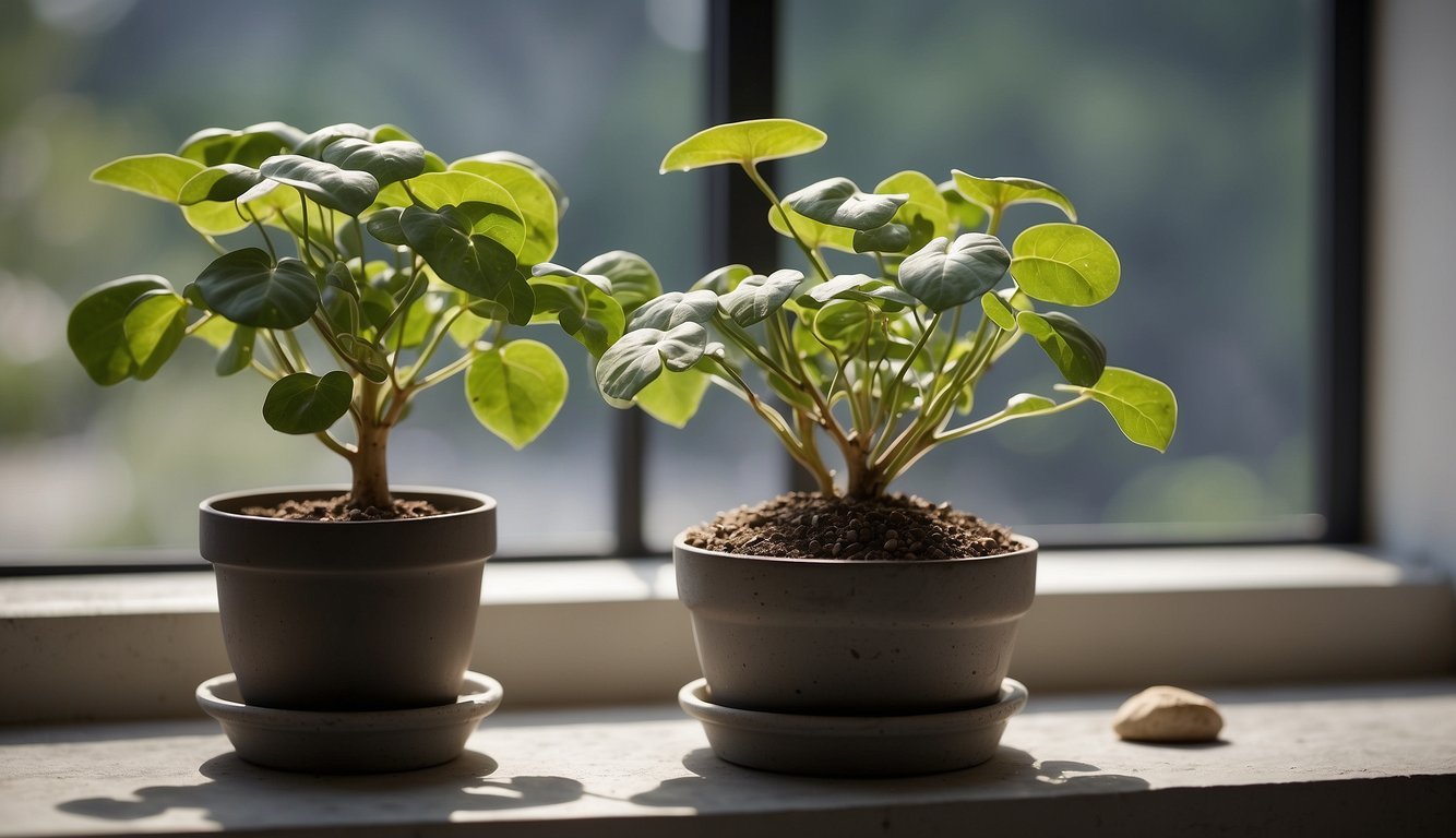 A potted Dioscorea Elephantipes sits on a sunny windowsill, surrounded by well-draining soil and small rocks.

Its thick, grey, wrinkled stem and green, spiraling leaves create a striking and unusual beauty
