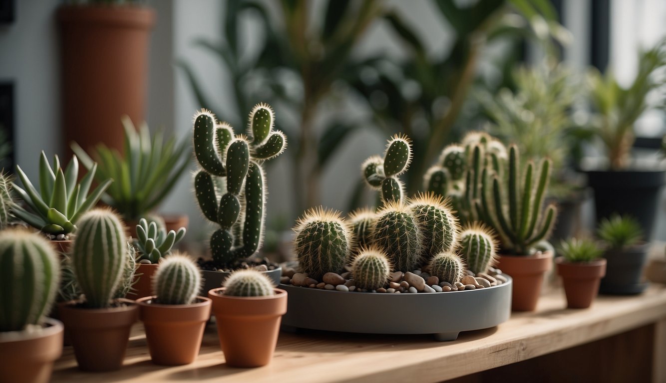 A modern gardener carefully tends to a fishbone cactus, providing it with the essential care it needs to thrive.

The cactus is placed in a stylish pot, surrounded by other trendy houseplants