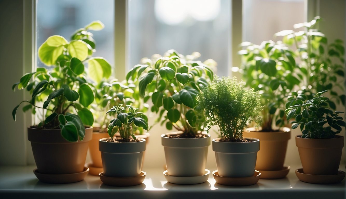 A bright, sunlit room with a window sill filled with potted ghost plants.

The plants are thriving, with healthy green and pinkish leaves cascading over the edges of their containers