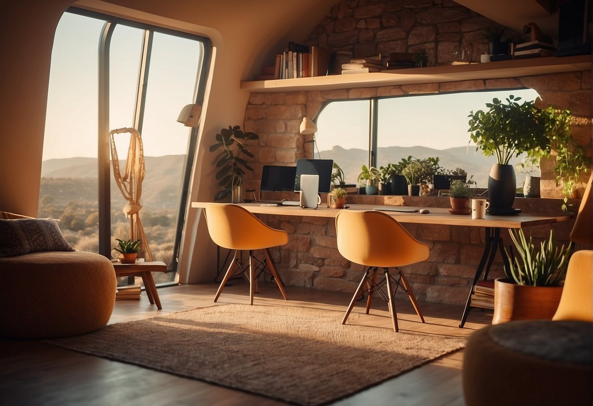 A cozy space habitat with warm, earthy colors and strategic use of natural light to promote positive mood and morale