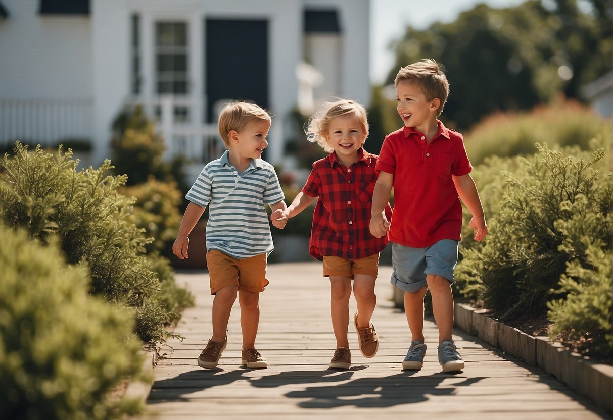 A family enjoys outdoor activities in red flannel clothes on a sunny day in Cape May