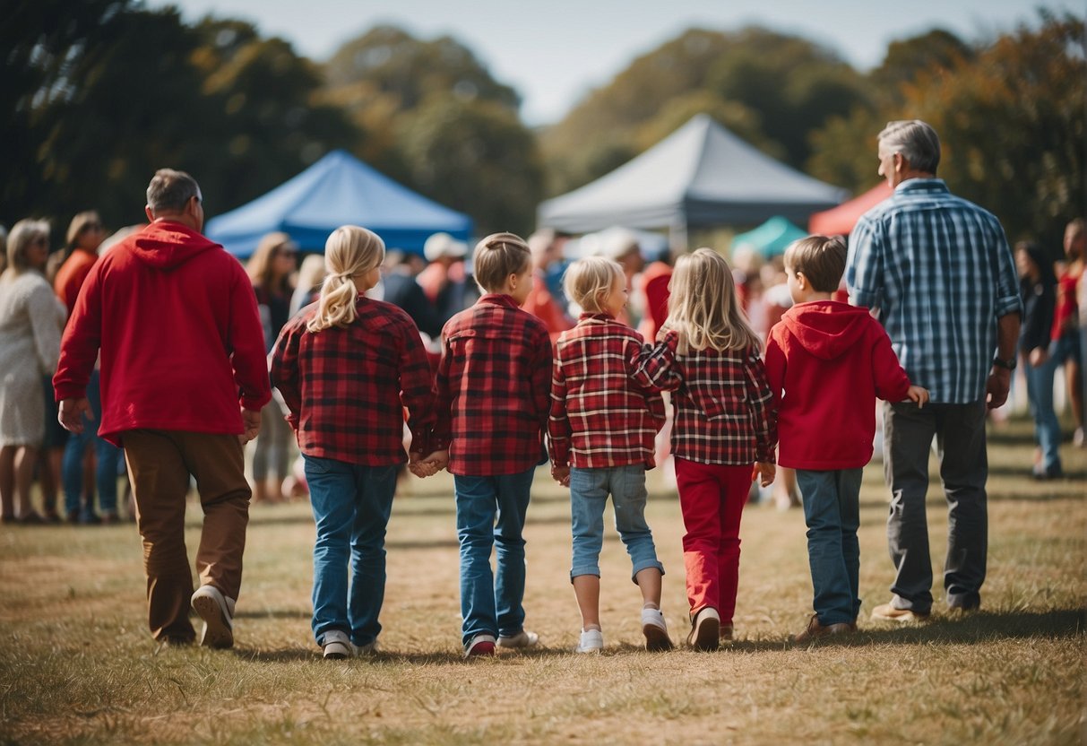 Families gather for Red Flannel Day in Cape May, enjoying outdoor activities and games in their red flannel attire