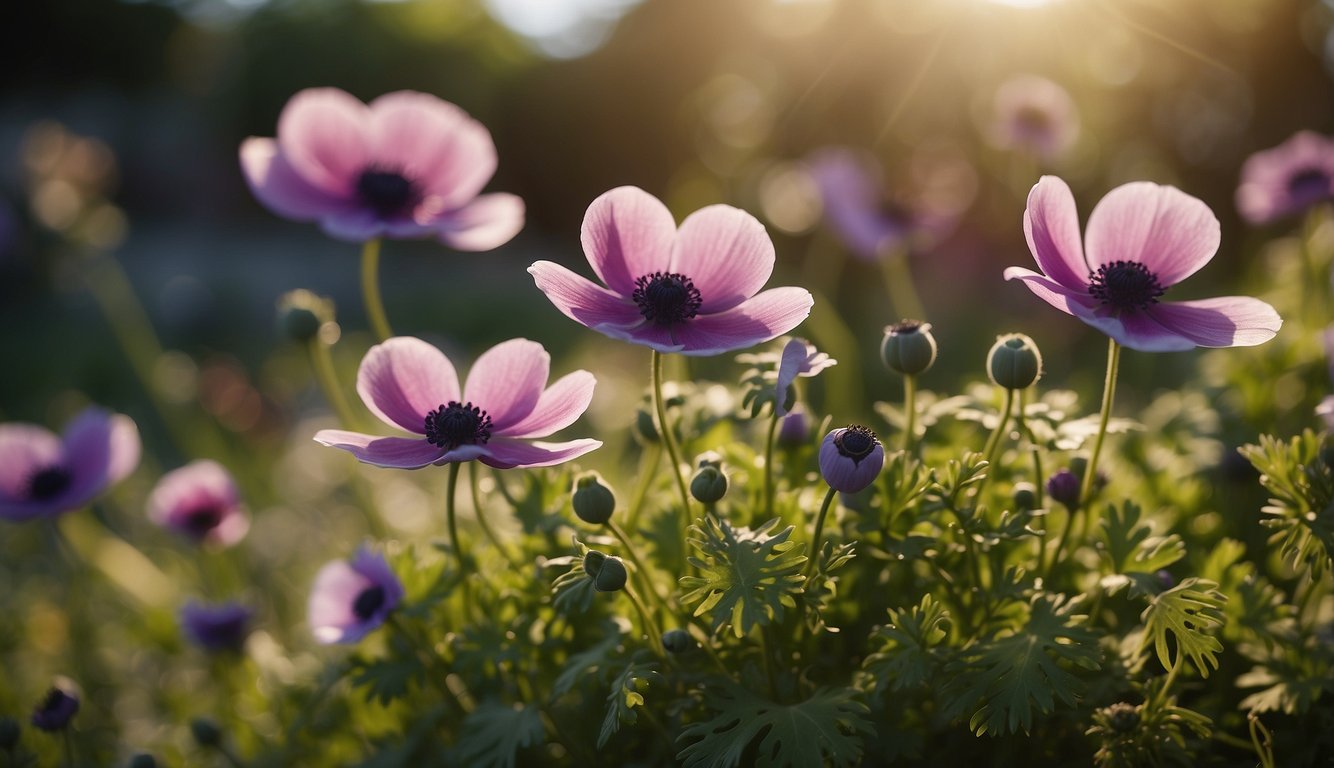 Anemone Coronaria blooms sway in the breeze, their vibrant colors creating a lively dance in the garden