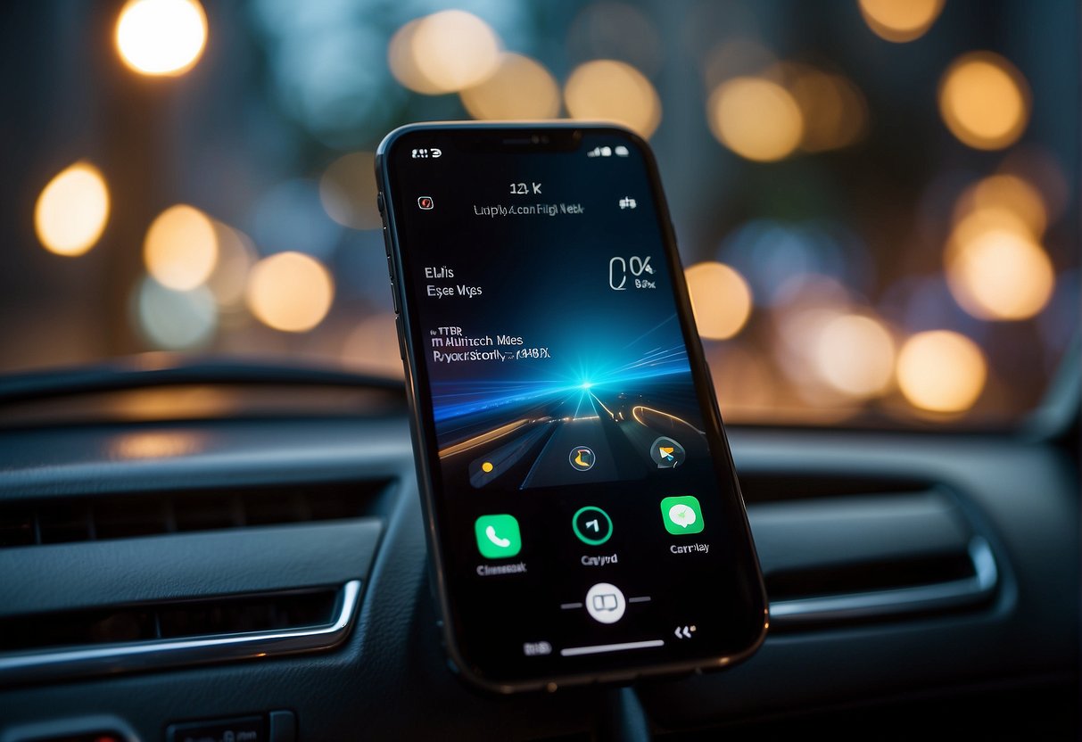 An Android phone connected to an Apple Carplay adapter, with other apps visible in the background