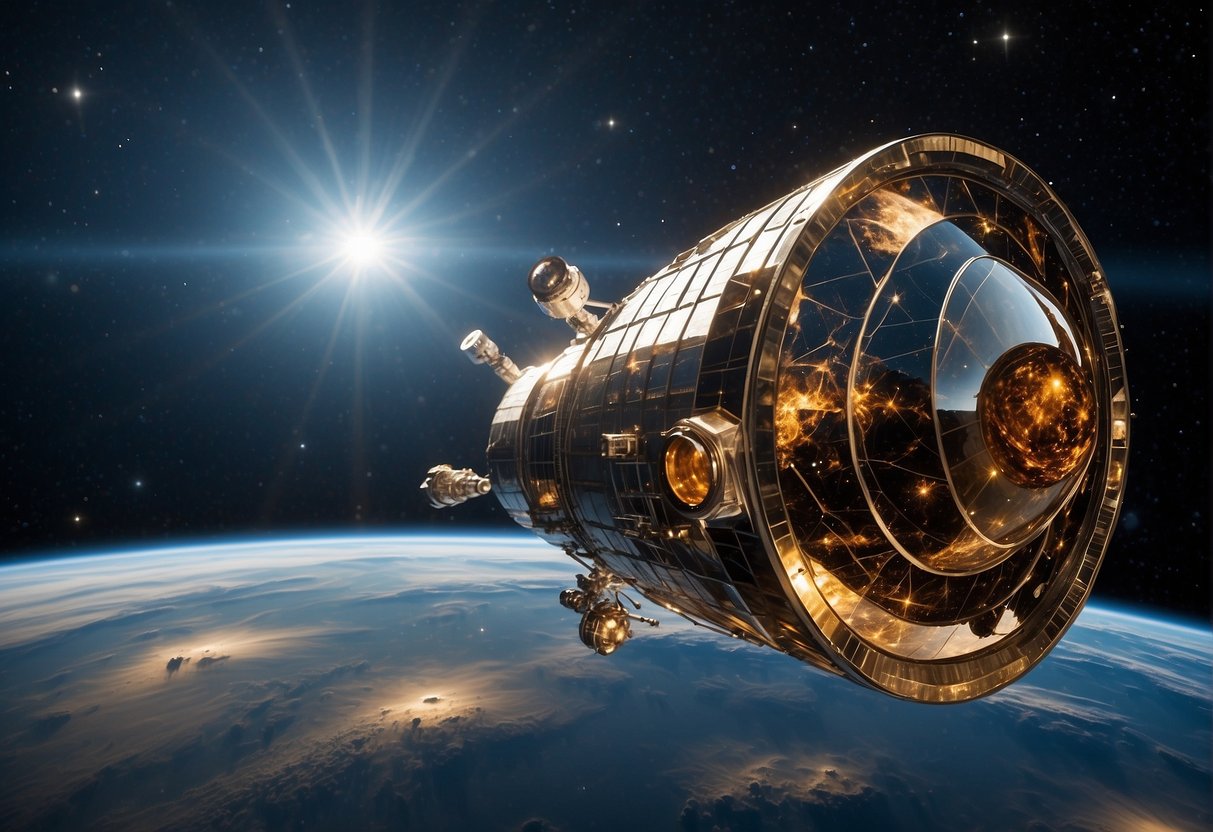 The Hubble Space Telescope orbits Earth, capturing stunning images of distant galaxies and nebulae. Its large, reflective mirror and precise instruments overcome challenges of the vacuum of space