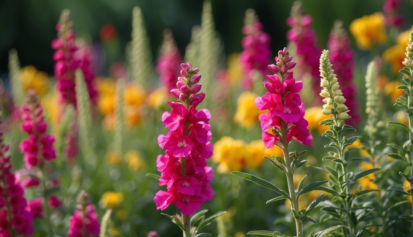 A vibrant garden with tall, colorful Antirrhinum Majus flowers, symbolizing the revival of the classic Snapdragon in cultural significance