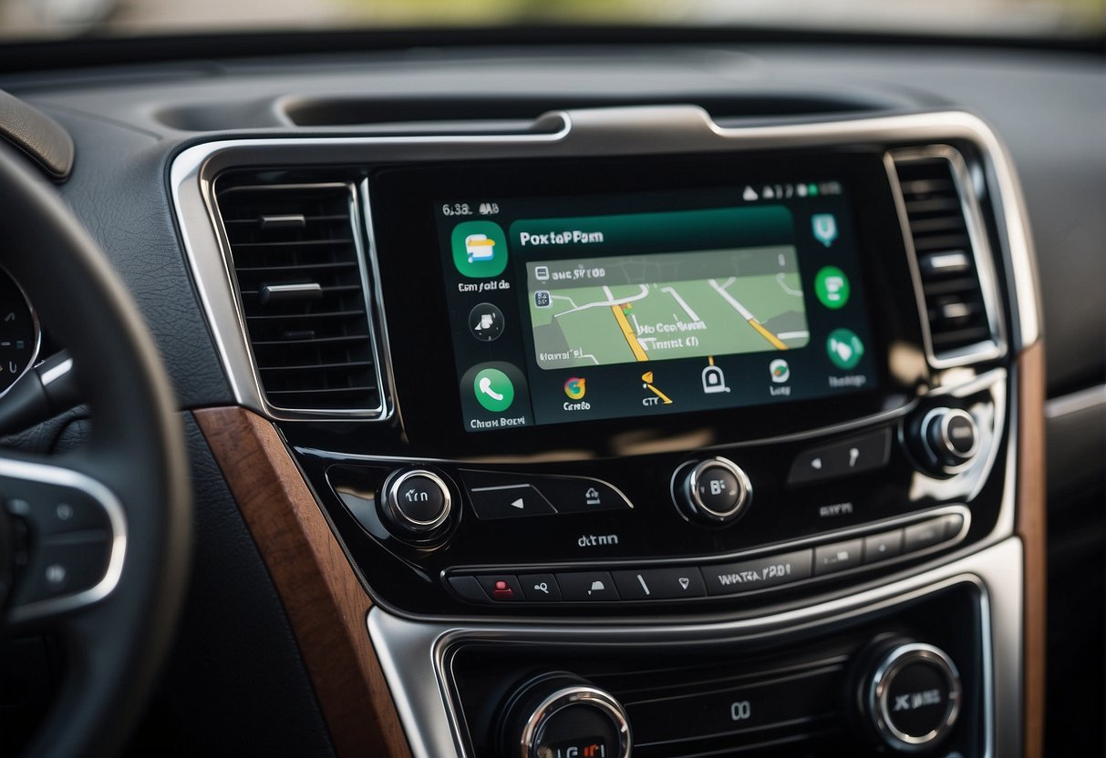 An android phone connects to an Apple CarPlay interface in a car dashboard
