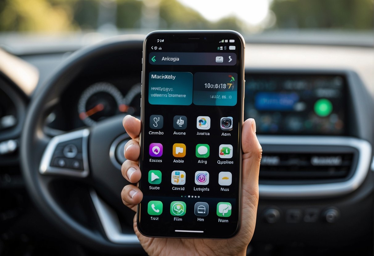 An Android phone connects to an Apple CarPlay adapter, extending functionality across different apps