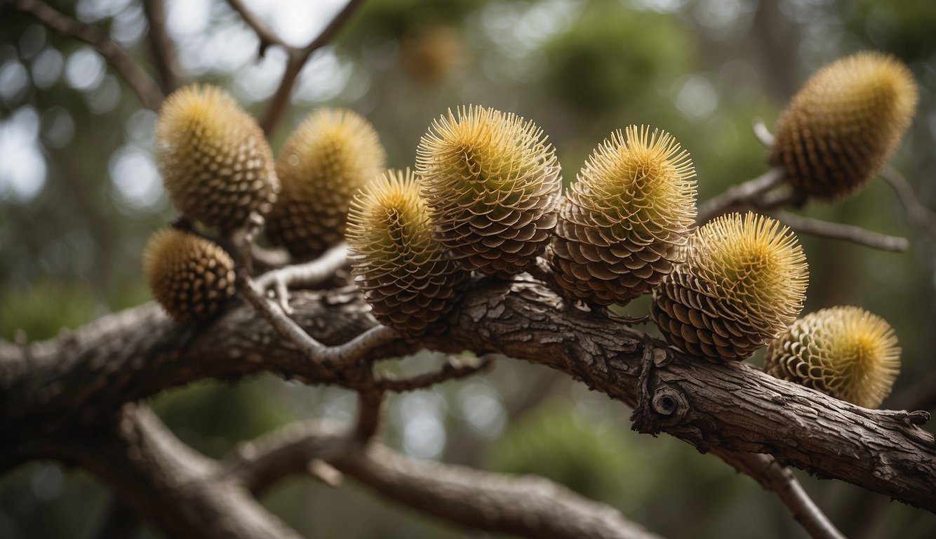 The gnarled branches of Banksia Serrata reach out, adorned with weathered cones and textured leaves, exuding the timeless charm of the Old Man Banksia