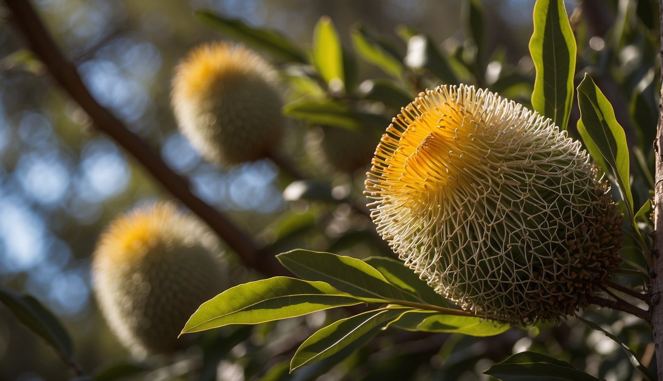 Banksia Serrata stands tall in the Australian bush, its gnarled trunk and serrated leaves catching the sunlight.

Native birds and insects flock to its vibrant flowers, highlighting its ecological importance