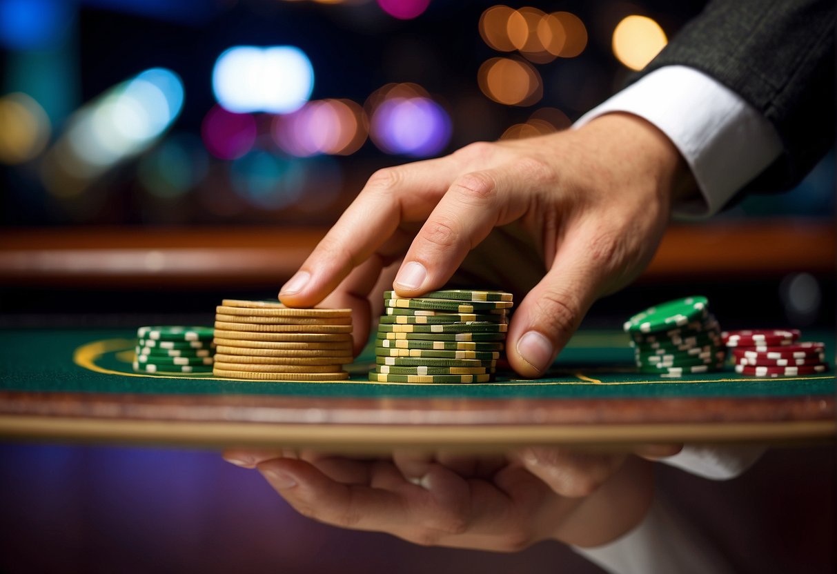 A player tosses a chip onto the casino table