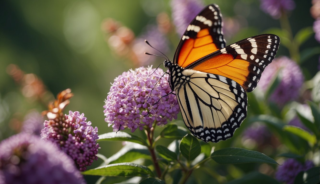 A vibrant butterfly bush blooms, surrounded by fluttering butterflies of various colors and sizes.

The air is filled with the gentle hum of their delicate wings