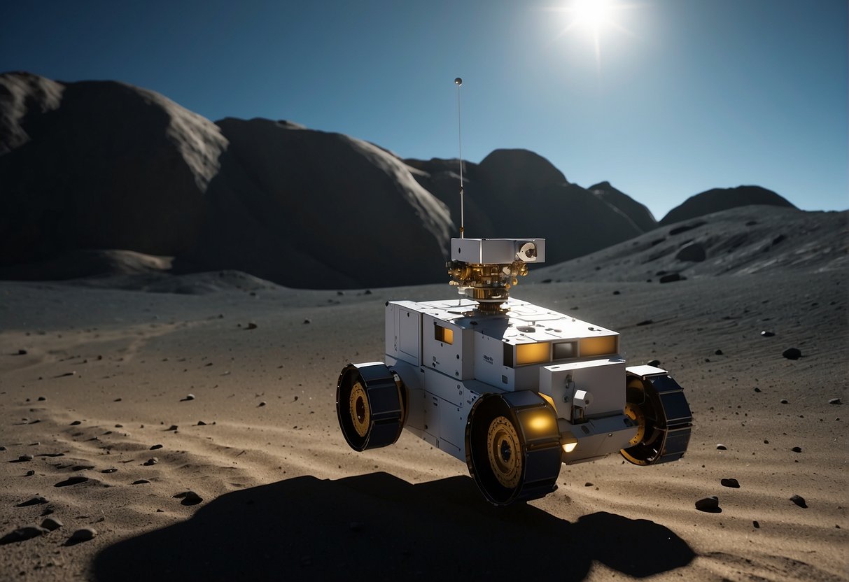 Hayabusa2 spacecraft approaches asteroid Ryugu, deploying small rovers and landers to study its surface and collect samples for return to Earth