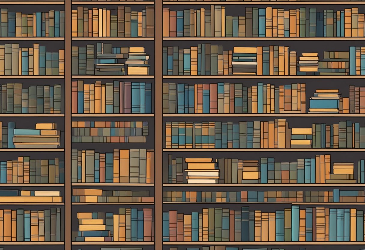 A bookshelf with various reference books on how to create a bibliography