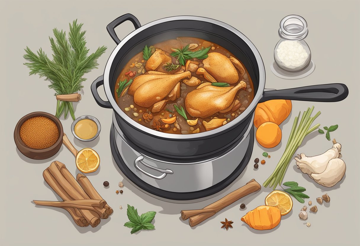 Chicken bone seblak being cooked in a boiling pot with various spices and ingredients being added