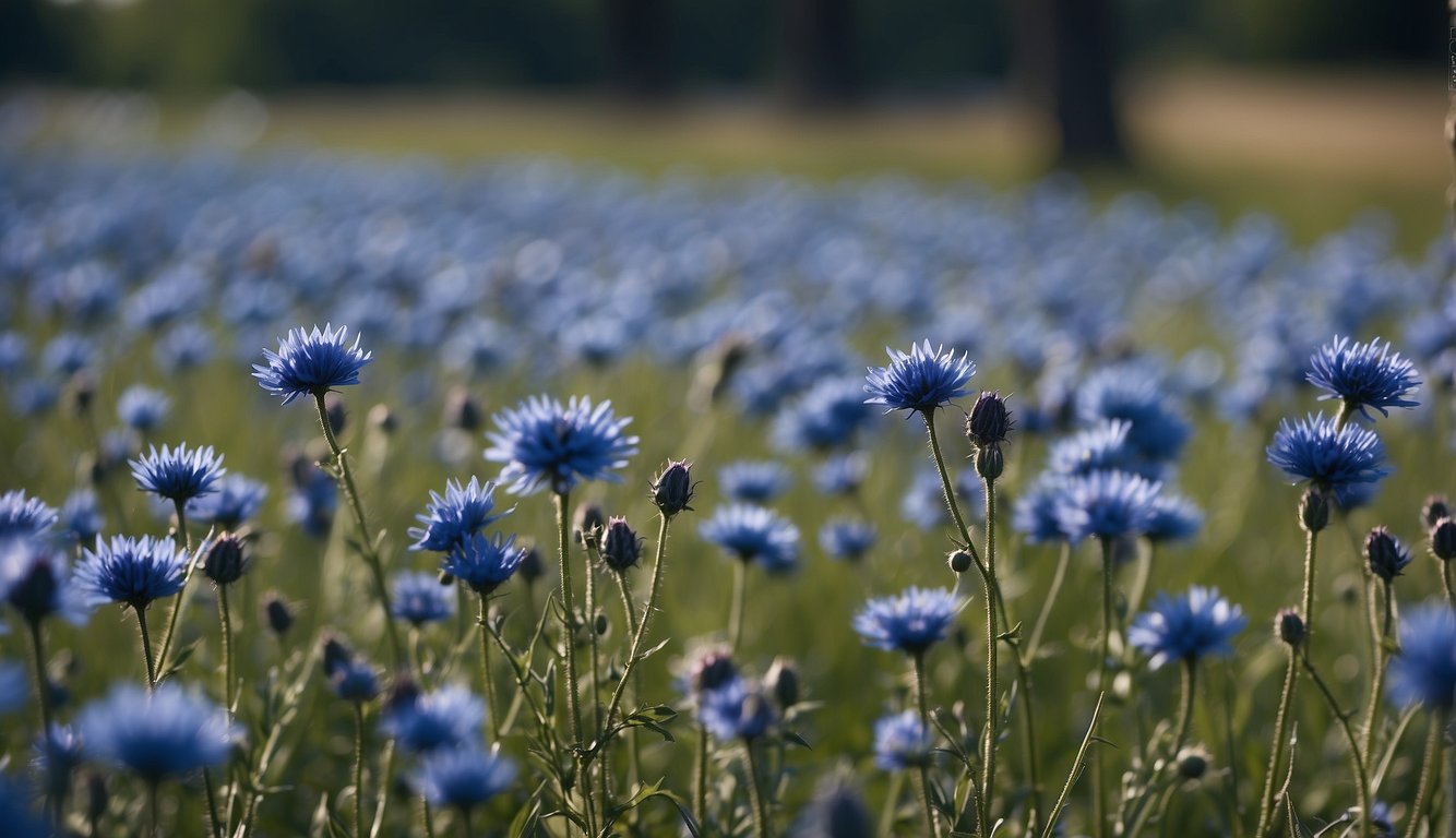 A field of vibrant blue cornflowers stretches to the horizon, symbolizing resilience and endurance through history