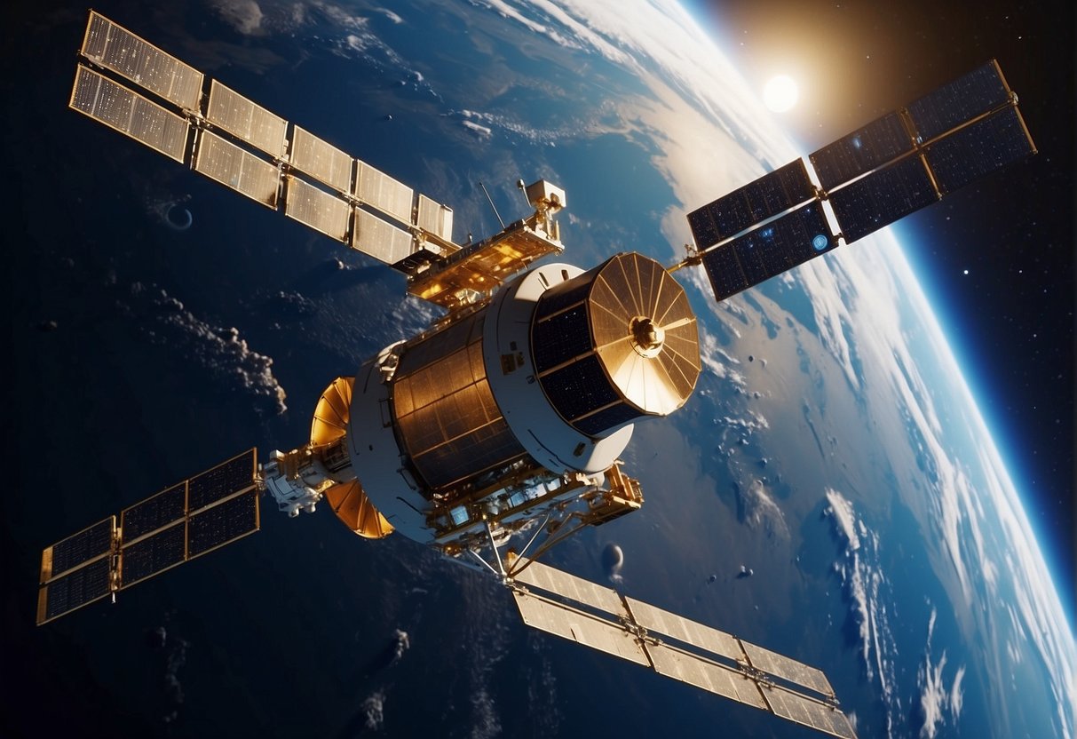 Satellite orbiting Earth, navigating autonomously. Europe's Galileo Project in space