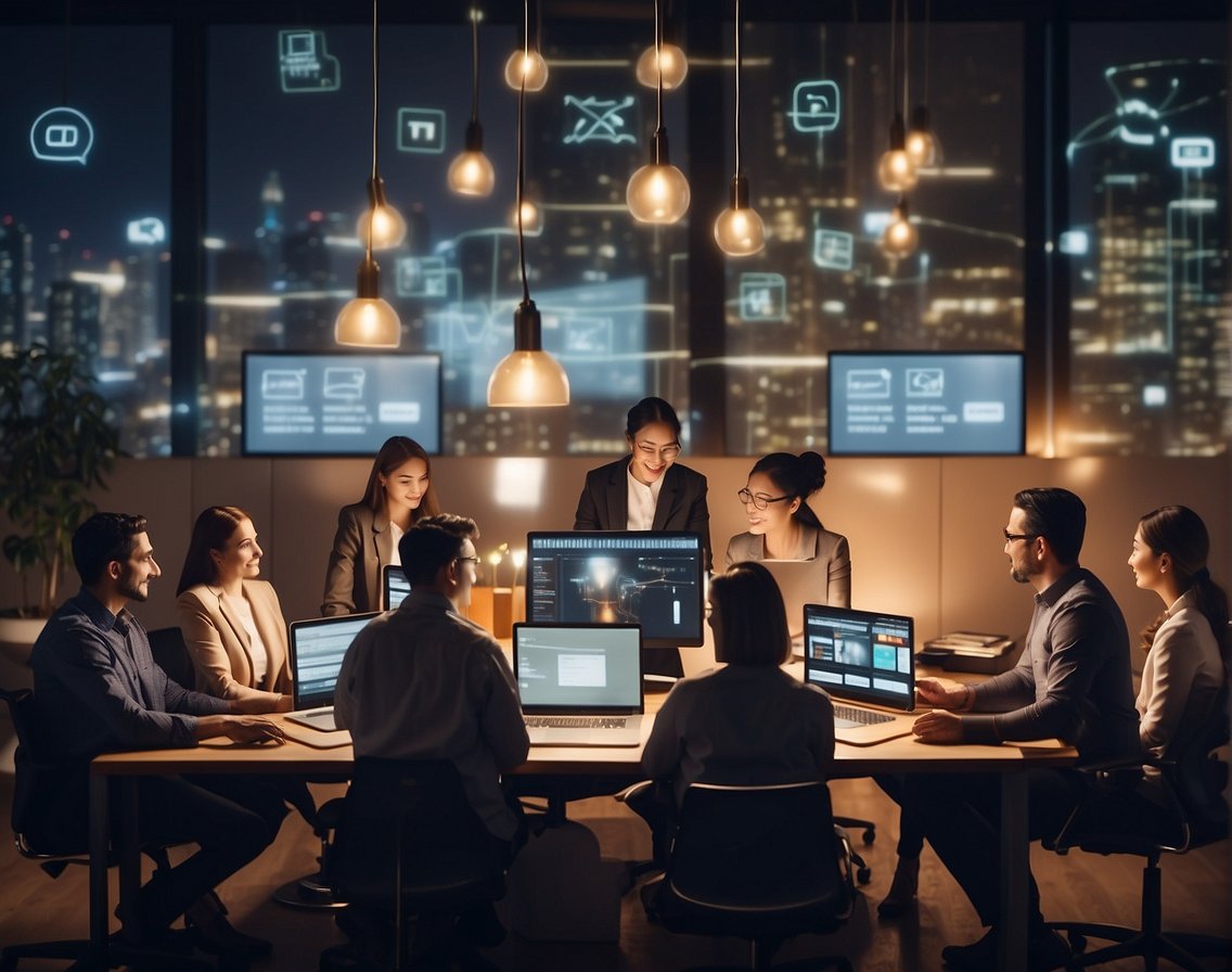 A diverse group of people working together on tech projects, with inclusive language and imagery in the job advertisements