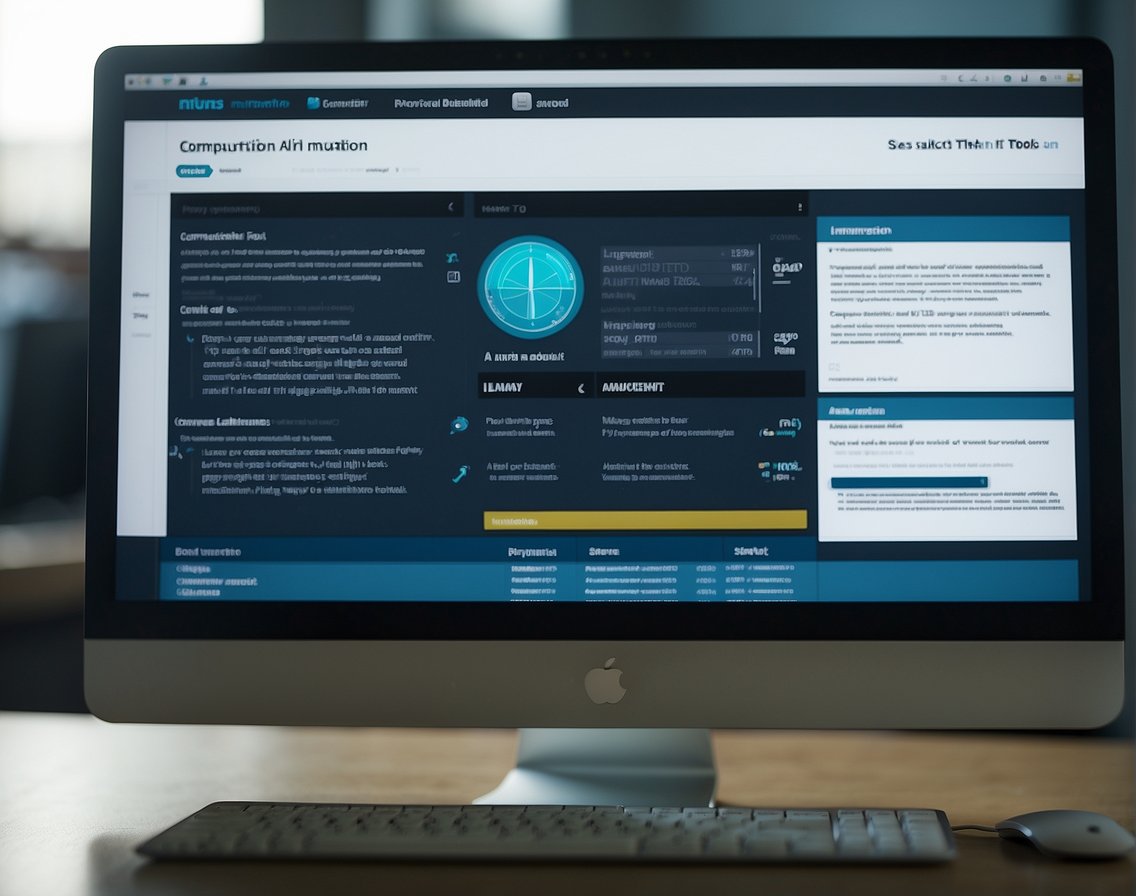 A computer screen displaying AI algorithms and automation tools for IT recruitment. An open job listing and a stack of resumes are visible on the desk