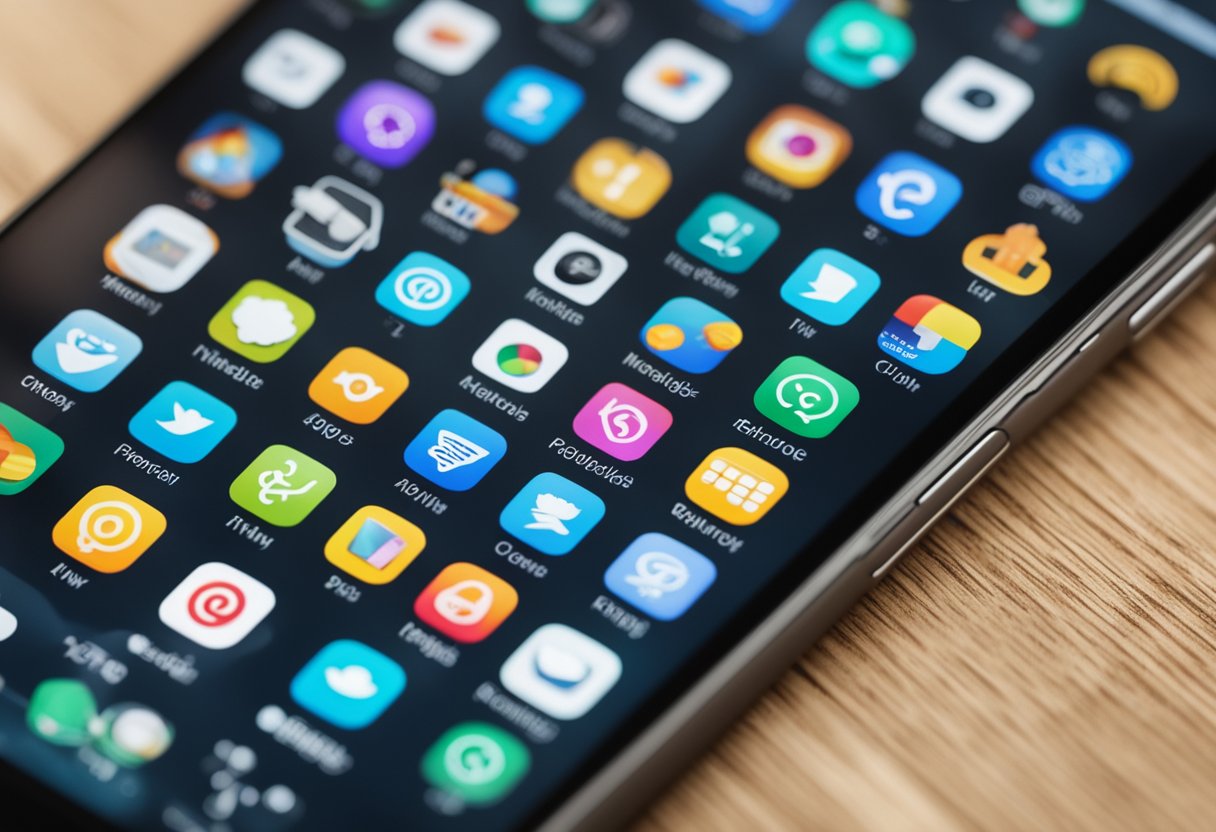 Various educational and skill-building app icons displayed on a smartphone screen with a "15 Best Money Making Apps Right Now" headline above them
