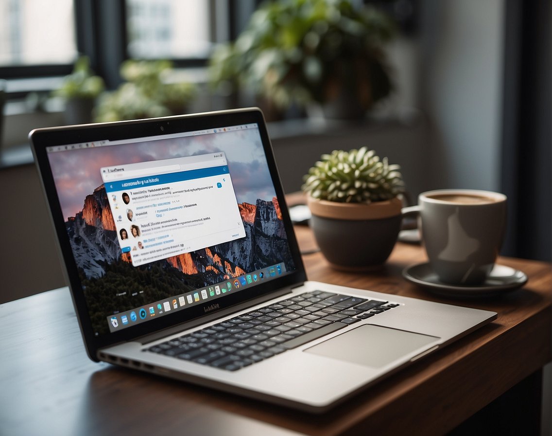 A computer screen with a LinkedIn profile open, showcasing a detailed IT professional's work experience, skills, and endorsements. The screen is surrounded by various IT-related icons and symbols