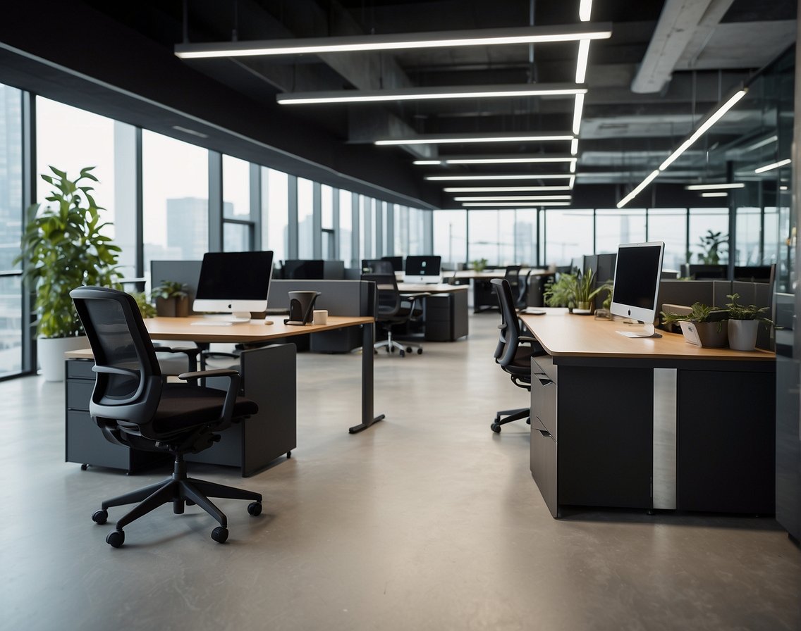 A modern office with sleek technology and comfortable workspaces, appealing to IT professionals