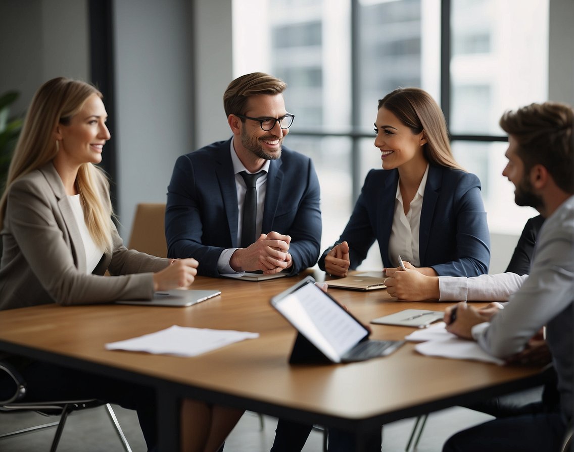 A group of employees engaging in onboarding and professional development activities, with a focus on employer branding and IT recruitment