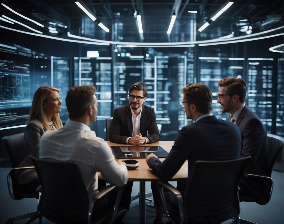 A group of IT professionals networking and collaborating, exchanging knowledge and skills, building a database of talent for a company