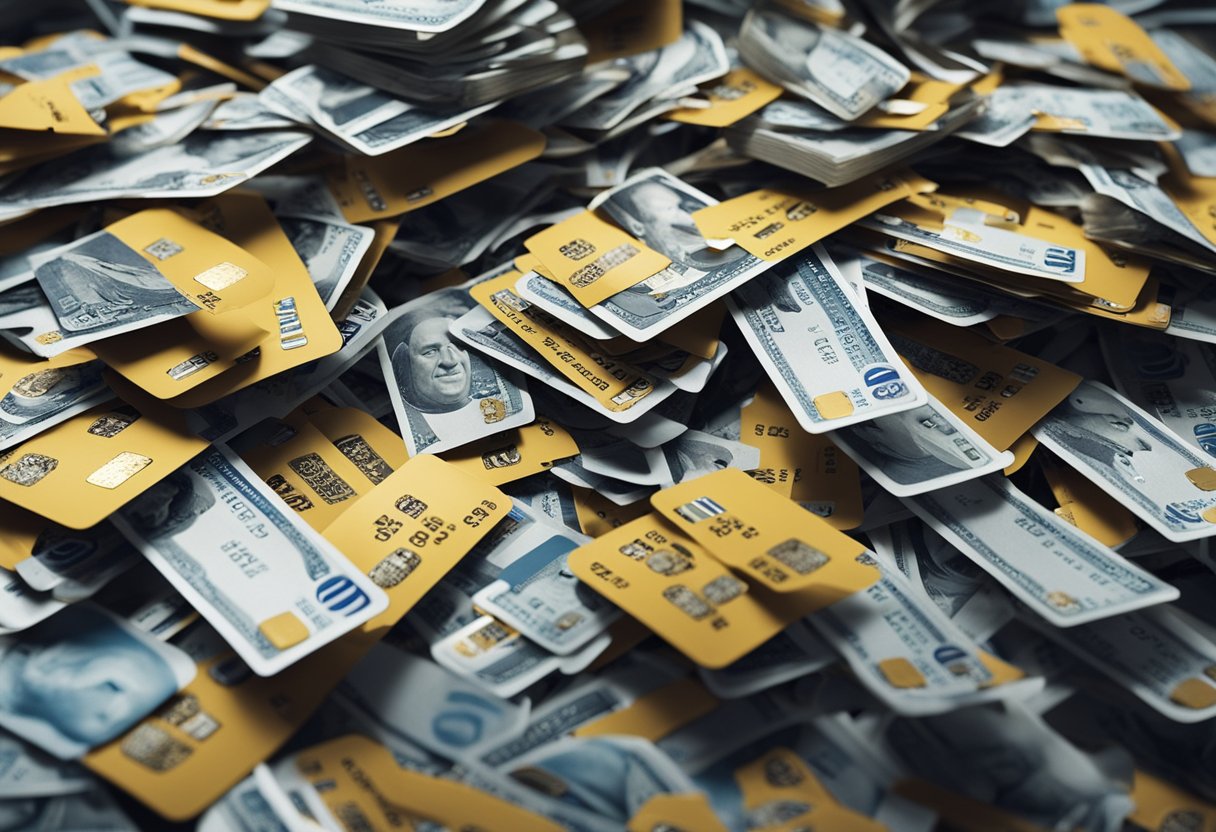A pile of credit card bills being shredded into pieces