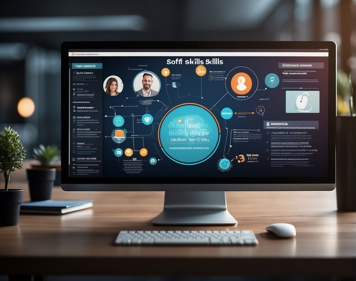 The importance of soft skills in IT recruitment illustrated through a computer screen displaying a diverse team collaborating