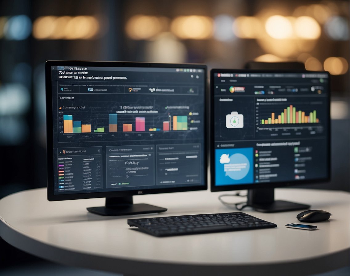 A computer screen showing various social media platforms with IT job postings and engagement metrics