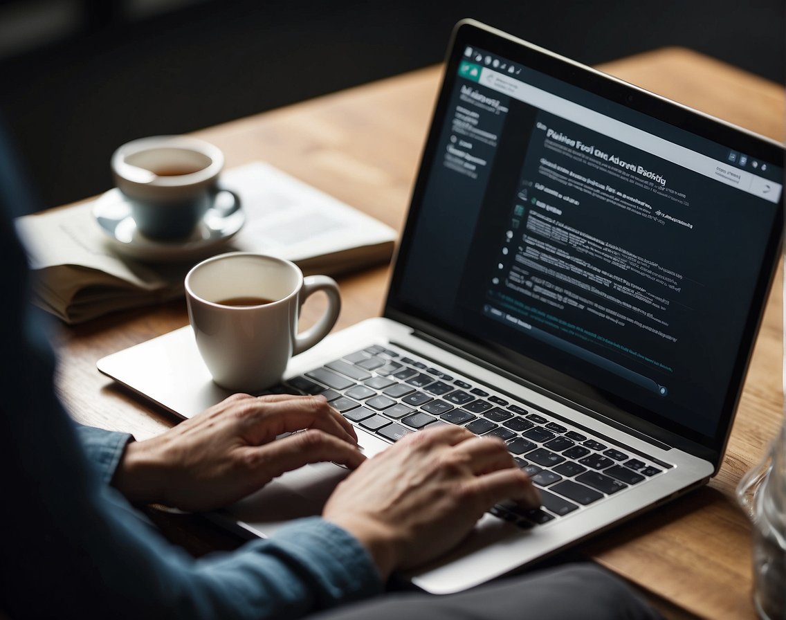 A person using a laptop to post job ads on social media for IT positions