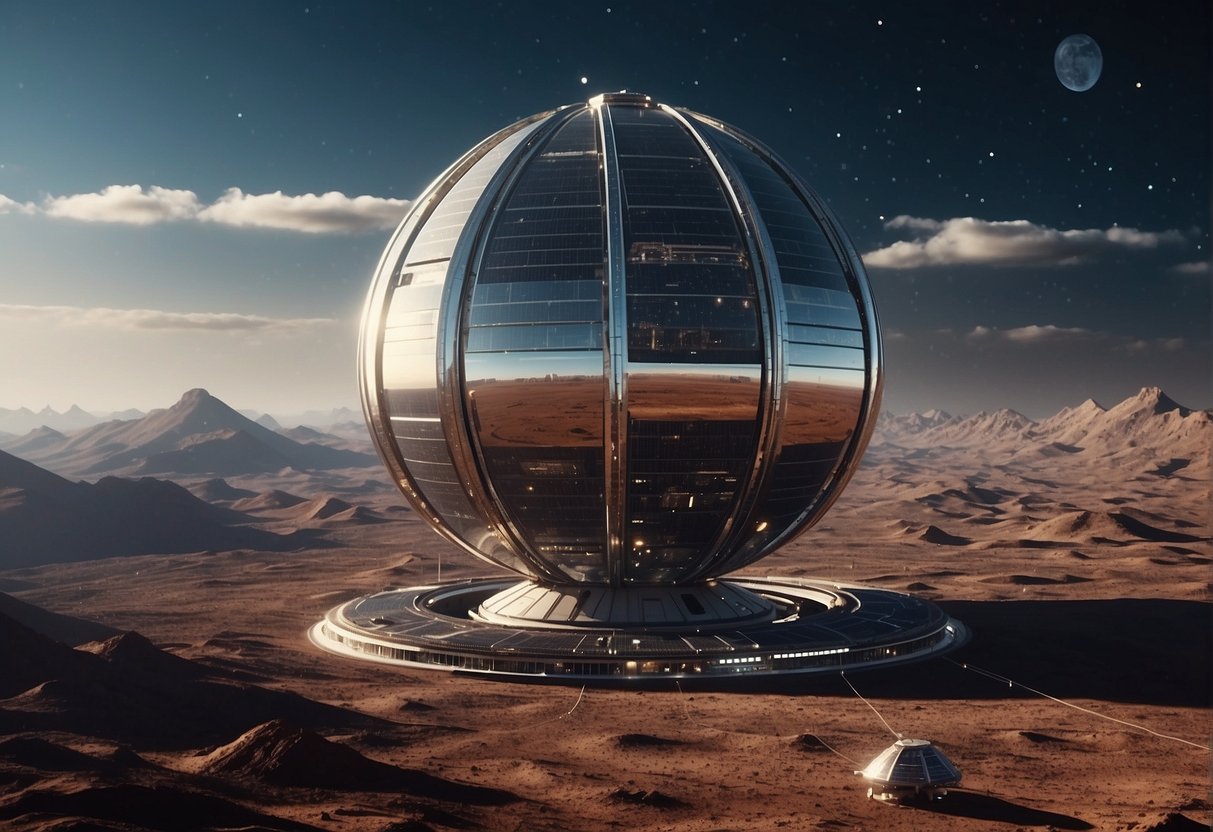 A futuristic lunar gateway stands against the backdrop of space, with solar panels and communication arrays extending from its sleek, metallic structure. The gateway serves as a vital outpost for deep space exploration, symbolizing humanity's legacy and impact on the cosmos