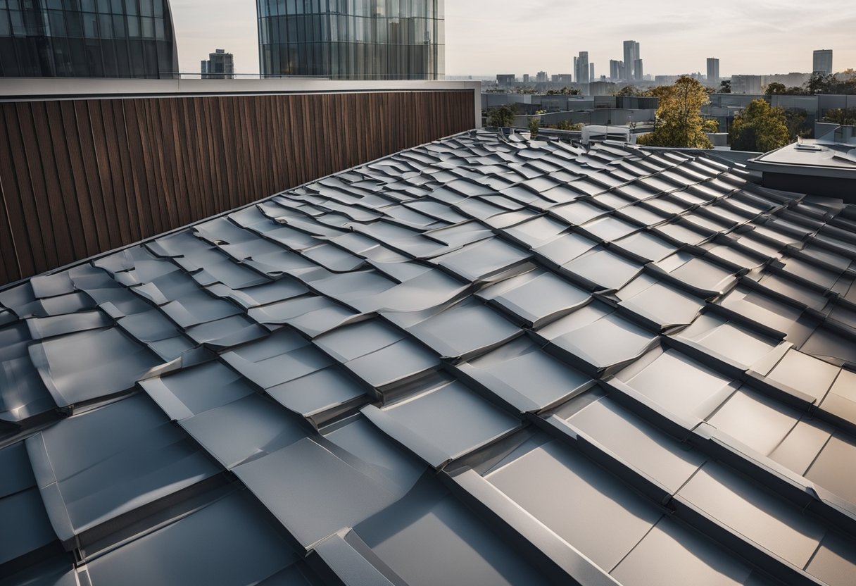 A rooftop with advanced materials and innovative designs, showcasing durability and modern aesthetics. New technologies and materials are being used to create efficient and visually stunning roofing solutions