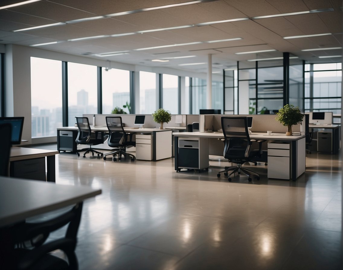 Create a scene of a modern office environment with open collaboration spaces and technology integration to attract new IT talents in a learning culture