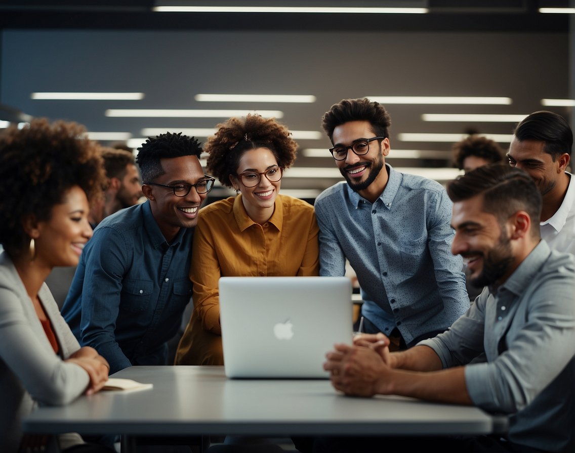 A diverse group of new IT talents gather, focusing on inclusion and diversity. They engage in discussions, representing various backgrounds and perspectives