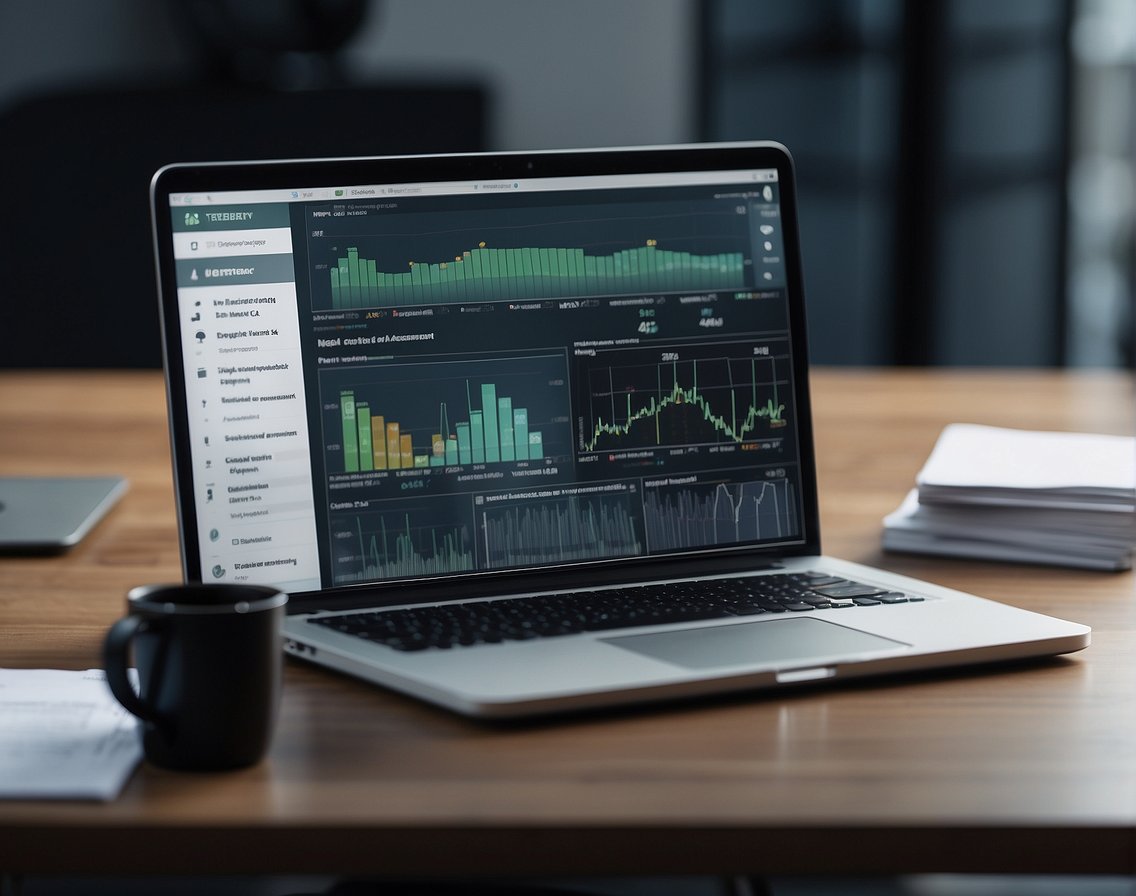 A computer screen displaying a digital platform with various job assessment tests, surrounded by IT recruitment-related documents and a chart showing the impact of digital platforms on recruitment