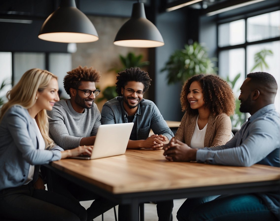 A group of diverse individuals connect and build relationships within a tech company, focusing on recruiting niche expertise