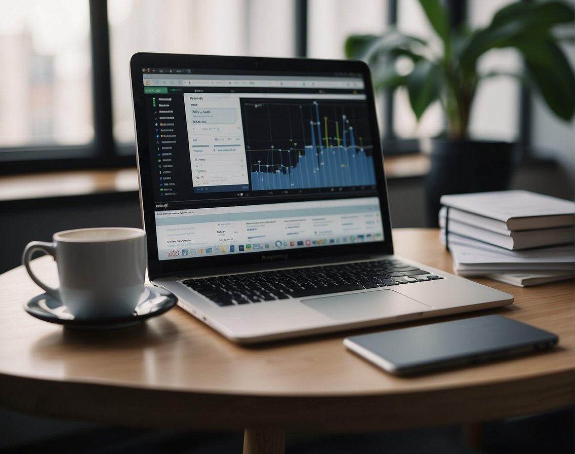 An office desk with a computer, notebook, and pen. A person reading a blog on IT recruitment. The room is well-lit and organized