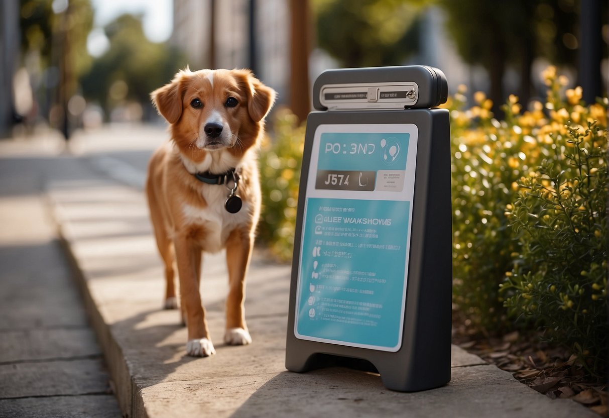 Dogs in 2023: A sign with new regulations and procedures for dog owners, possibly showing a leash and a poop bag dispenser