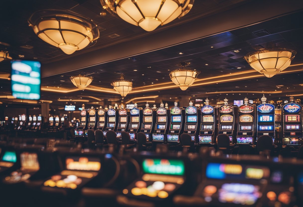 A bustling casino filled with flashing lights, slot machines, and card tables, all accepting Ethereum as the primary form of currency for gambling
